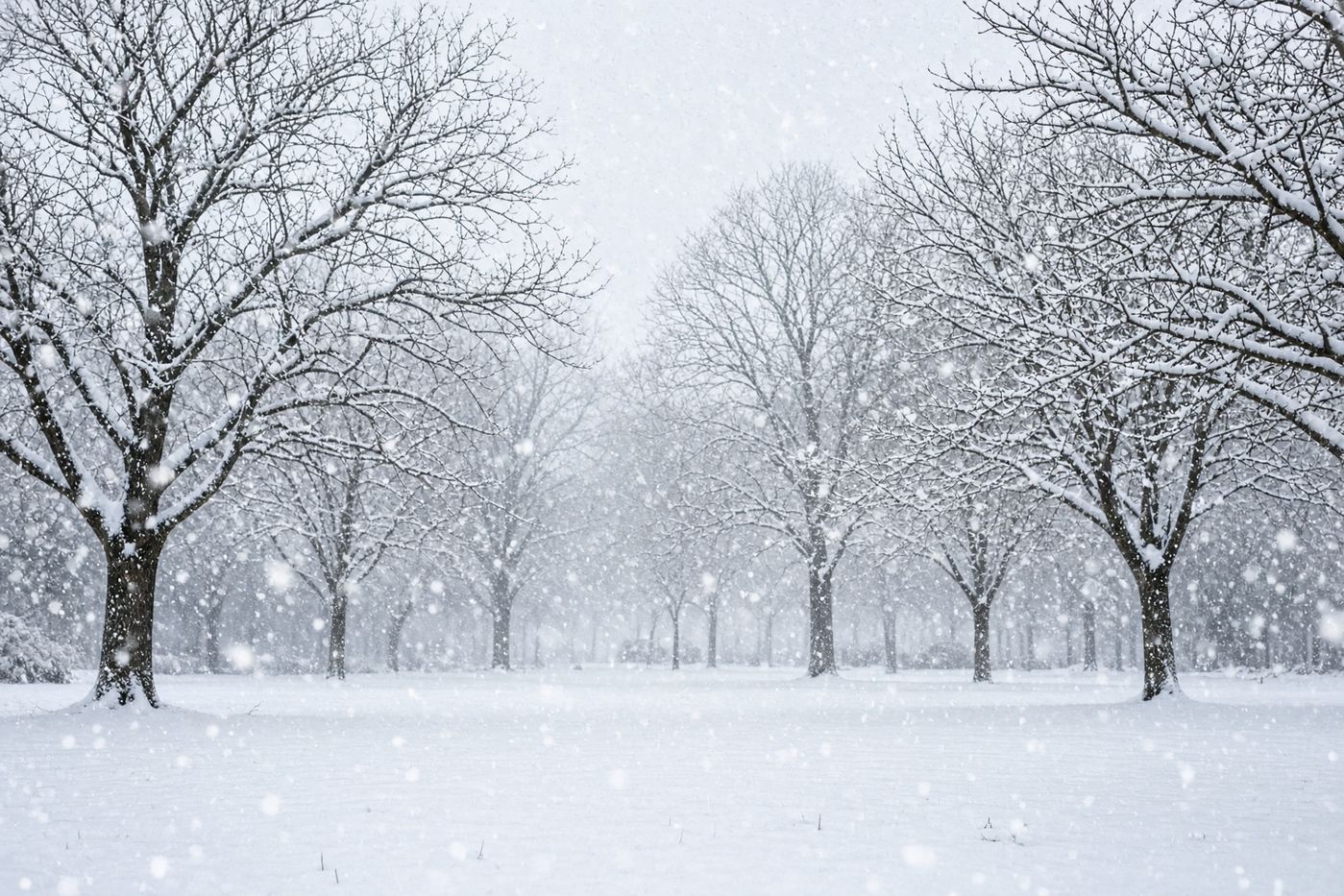 Vallende sneeuw in een winterbos